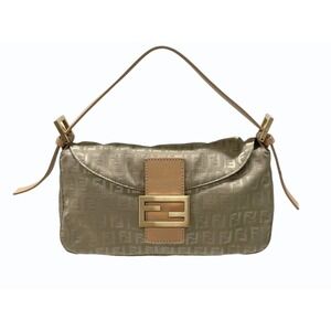 FENDI Mamma Bucket Zucca One Shoulder Hobo bag Beige Tan canvas leather